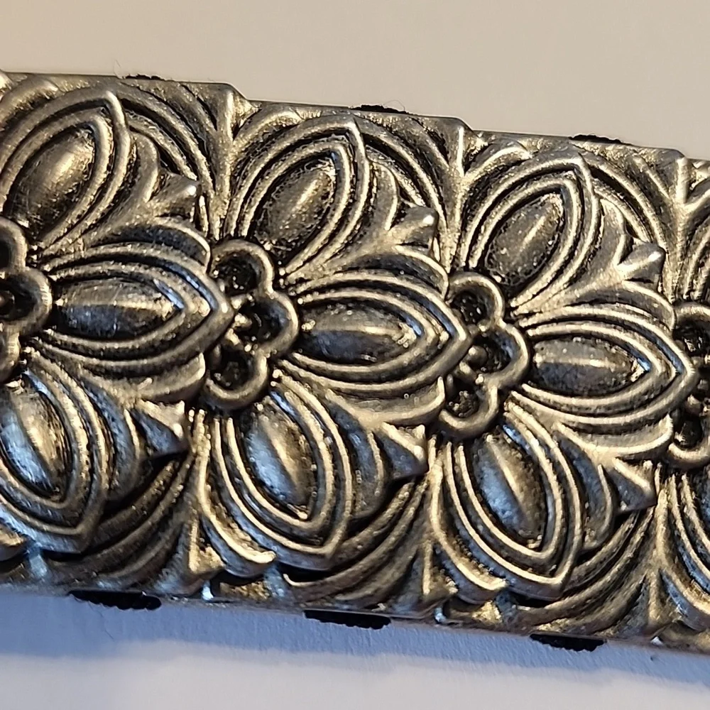 Blingy Belt Blue Shiny Rhinestone W/ Floral Crystal Buckle Stretch Black Elastic